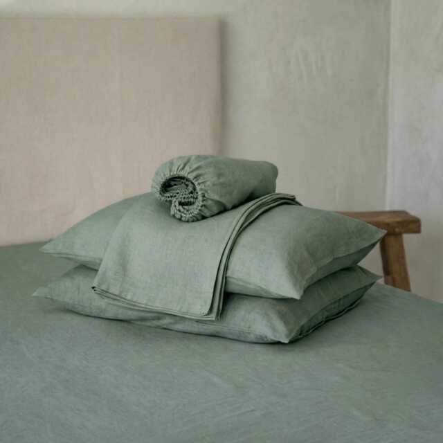 Linen Bedding Set, Natural Bed Sheets Set With Fitted, Upper Flat Sheet, & Pillowcases - image 1