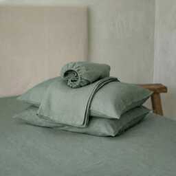 Linen Bedding Set, Natural Bed Sheets Set With Fitted, Upper Flat Sheet, & Pillowcases - thumbnail 1