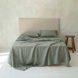 Linen Bedding Set, Natural Bed Sheets Set With Fitted, Upper Flat Sheet, & Pillowcases - thumbnail 2