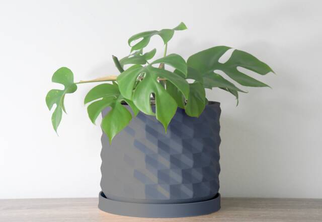 "Geometric Planter With Drainage & Saucer in Stone Blue, Unique 3D-Printed Plant Pot, Small To Large Sizes 4"" 5"" 6"" 7"" 8" - image 1
