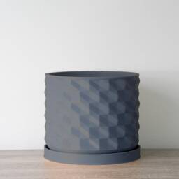 "Geometric Planter With Drainage & Saucer in Stone Blue, Unique 3D-Printed Plant Pot, Small To Large Sizes 4"" 5"" 6"" 7"" 8" - thumbnail 2