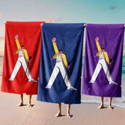 Freddie Mercury Cartoon Towel - Custom Background Colour Pop Art Design Music Legend Fan Gift Vibrant Retro Bath Decor Accessory