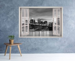 New York City Wall Decal - Nyc Art Brooklyn Bridge Skyline Buildings 3D Window Mural Frame Decor - thumbnail 1