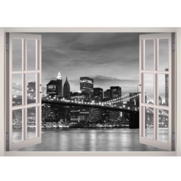 New York City Wall Decal - Nyc Art Brooklyn Bridge Skyline Buildings 3D Window Mural Frame Decor - thumbnail 2