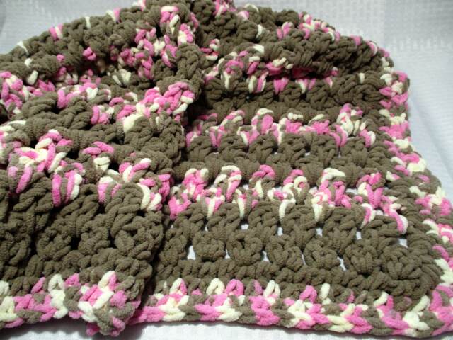 Crochet Baby Blanket Chocolate Pink & White Chenille Blanket, Girl For - image 1