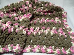 Crochet Baby Blanket Chocolate Pink & White Chenille Blanket, Girl For - thumbnail 1