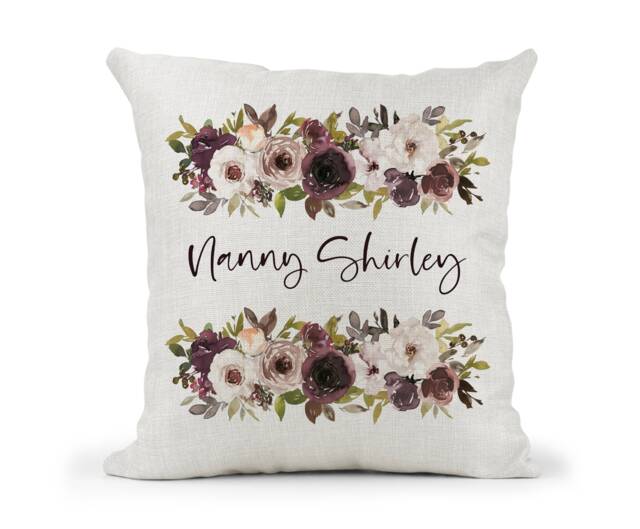 Personalised Cream Cushion Nanny Nan, Grandma, Nannan friend, Sister, Mum, Auntie Chocolate Floral Design - image 1