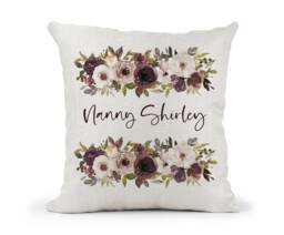 Personalised Cream Cushion Nanny Nan, Grandma, Nannan friend, Sister, Mum, Auntie Chocolate Floral Design - thumbnail 1