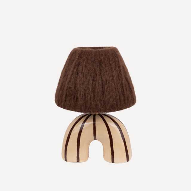 Handmade Ceramic Table Lamp Striped Pattern, Alpaca Shade - image 1