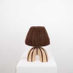 Handmade Ceramic Table Lamp Striped Pattern, Alpaca Shade - thumbnail 2