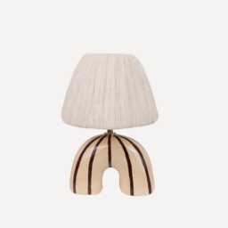 Handmade Ceramic Table Lamp Striped Pattern, Alpaca Shade - thumbnail 4