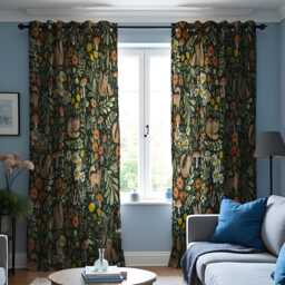 Floral & Fox Print Curtain, Botanical Pattern Window Treatment, Green Flower Drape, Living Room & Bedroom Curtain - thumbnail 2