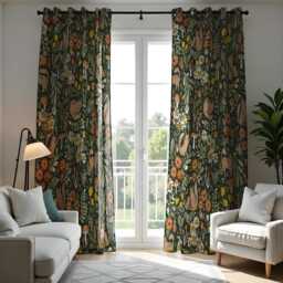 Floral & Fox Print Curtain, Botanical Pattern Window Treatment, Green Flower Drape, Living Room & Bedroom Curtain - thumbnail 1