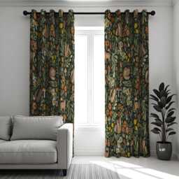 Floral & Fox Print Curtain, Botanical Pattern Window Treatment, Green Flower Drape, Living Room & Bedroom Curtain - thumbnail 3