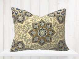 Blue Medallion Pillow Cover - Farmhouse Decor, Designer Fabric - thumbnail 1