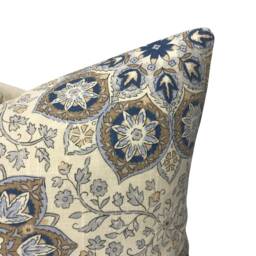 Blue Medallion Pillow Cover - Farmhouse Decor, Designer Fabric - thumbnail 2