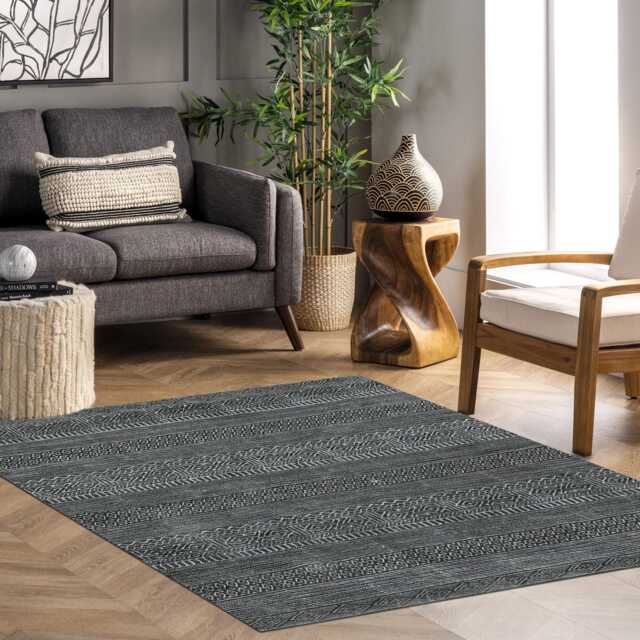 Black & White Geometric Area Rug - Modern Woven For Living Room, Bedroom, Entryway - image 1