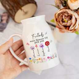 Personalized Friendship Floral Ceramic Vase, Custom Birth Flower Vase For Friend, Gifts Sister Besties, Christmas Gift - thumbnail 2