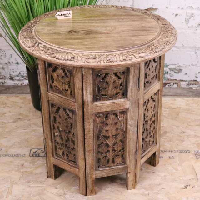 Jenari Large Mango Wood Side Table Leaf Carving - image 1