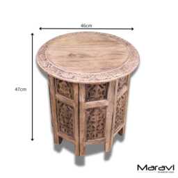 Jenari Large Mango Wood Side Table Leaf Carving - thumbnail 4