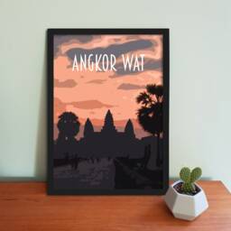 Angkor Wat Travel Poster - Retro Vintage Style Siem Reap Art Print, Artwork, Homeware, Cambodia Travel Print - thumbnail 1