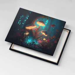 Forest & Magic Mushrooms Canvas, Wall Art Picture, Blue Decoration, Nature Canvas - thumbnail 2