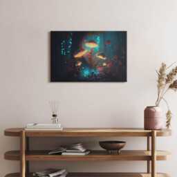 Forest & Magic Mushrooms Canvas, Wall Art Picture, Blue Decoration, Nature Canvas - thumbnail 3