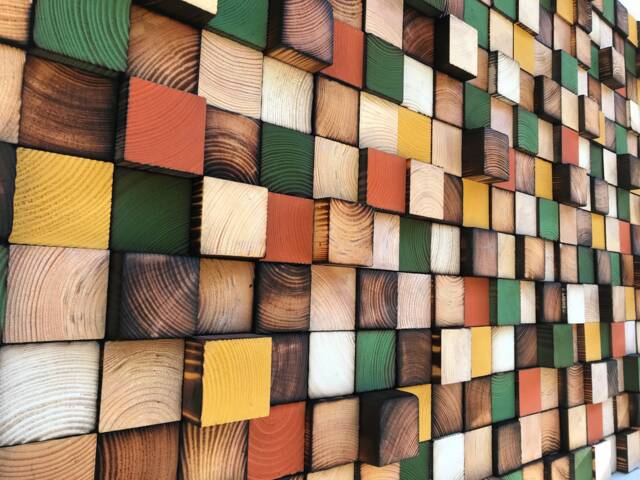 Geometric Wood Wall Art - Colorful Reclaimed Pine Mosaic - image 1