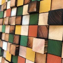 Geometric Wood Wall Art - Colorful Reclaimed Pine Mosaic - thumbnail 4