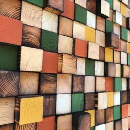 Geometric Wood Wall Art - Colorful Reclaimed Pine Mosaic - thumbnail 2