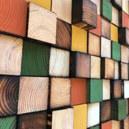 Geometric Wood Wall Art - Colorful Reclaimed Pine Mosaic - thumbnail 3