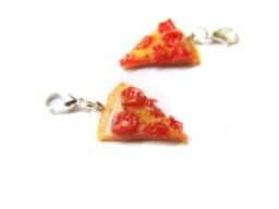 Pepperoni Pizza Charm, Ooey Gooey Miniature Food Jewelry, Polymer Clay Pizza, Party Charm - thumbnail 1