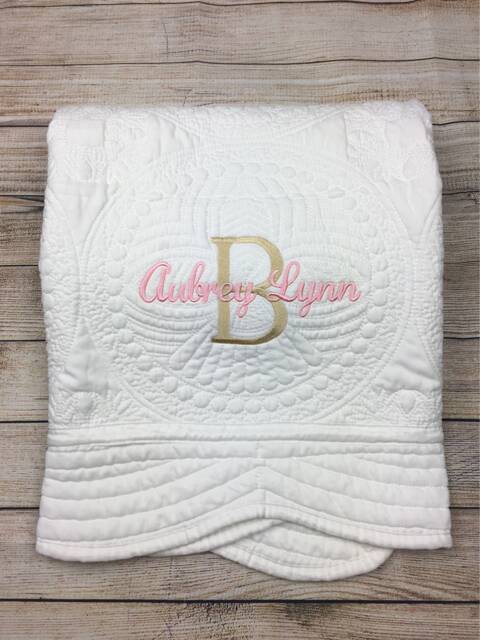 Personalized Baby Quilt Embroidered Name Keepsake Cotton Shower Gift Neutral Monogram Newborn Blanket Heirloom Nursery Decor - image 1