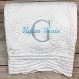 Personalized Baby Quilt Embroidered Name Keepsake Cotton Shower Gift Neutral Monogram Newborn Blanket Heirloom Nursery Decor - thumbnail 3