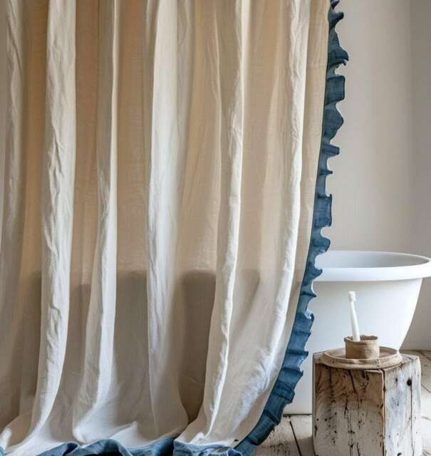 Linen Curtain - 1 Panel With Ruffles, Ruffled Cafe Curtain, Cloth Divider, Flax Curtains, Natural Curtains, Extra Long Curtains - image 1