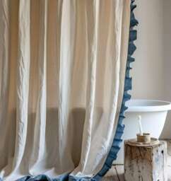 Linen Curtain - 1 Panel With Ruffles, Ruffled Cafe Curtain, Cloth Divider, Flax Curtains, Natural Curtains, Extra Long Curtains