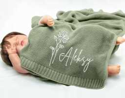 Personalized Baby Blanket - Soft Cotton Knit Custom Name Shower Gift Newborn Keepsake For - thumbnail 1