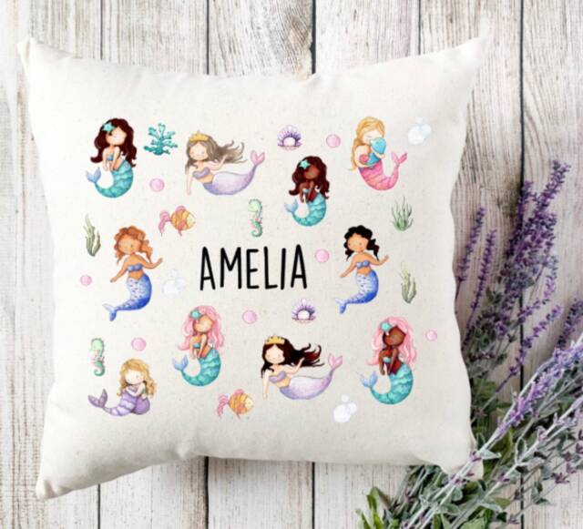 Personalized Mermaid Cushion Girls Nursery Decor, Under The Sea - image 1