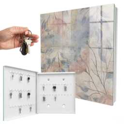 Delicate Leaves Key Cabinet For Home, Beige Industrial Box, Abstract Flowers & Plants, Nature Lovers - thumbnail 2