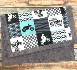 Motocross Minky Blanket - Personalized Faux Patchwork Motorcycle Dirt Bike Baby Motox - thumbnail 1