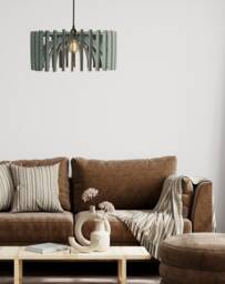 Misty Blue Wood Pendant Light Modern Nordic Style Ceiling Lamp