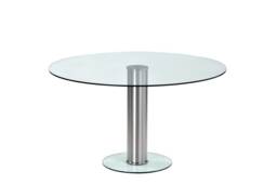 Platform Round Glass Dining Table - Satin Stainless Steel Leg