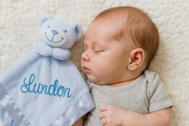 Personalised Blue Bear Silky Fleece Blankie Soft Baby Comforter Shower Gift Newborn Snuggle Keepsake - image 1