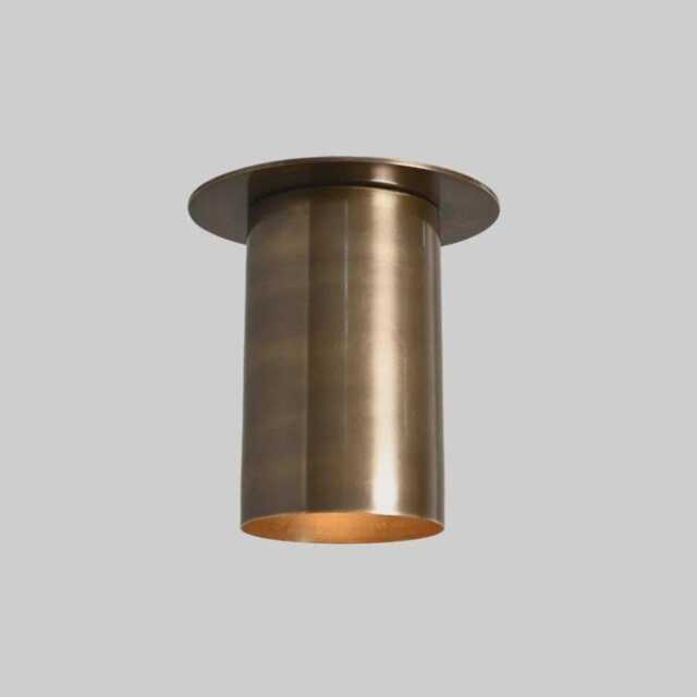 Minimalist Brass Flush Mount Ceiling Light, Modern Cylinder, Mid Century Semi Fixture, Hallway Entryway Lighting, Solid Lamp - image 1