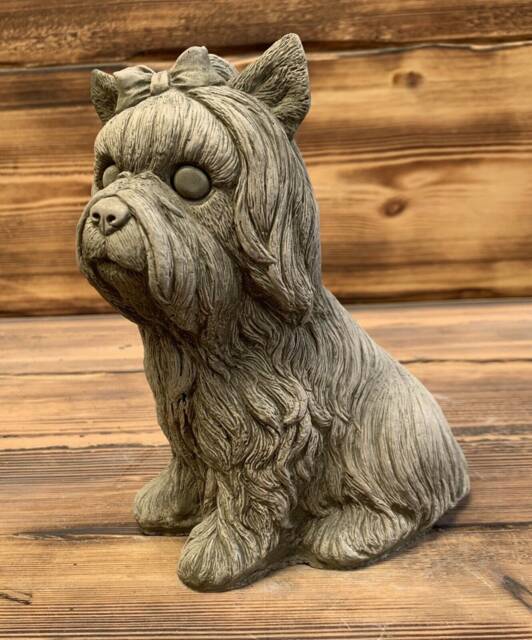 Stone Garden Cute Detailed Yorkshire Terrier Statue Ornament - image 1