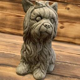Stone Garden Cute Detailed Yorkshire Terrier Statue Ornament - thumbnail 2