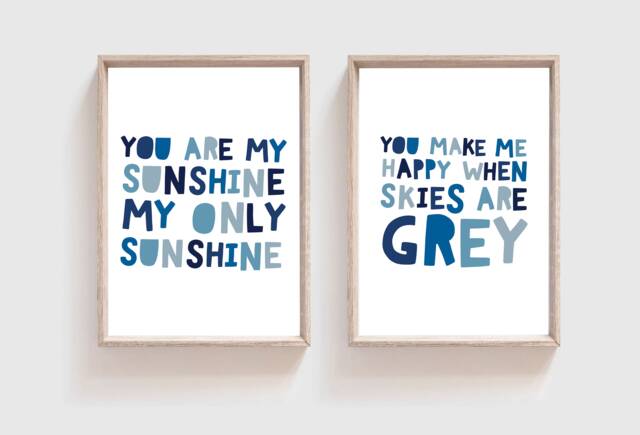 2 You Are My Sunshine Only Prints, Boys Nursery Wall Art, Bedroom Decor, Playroom Decor - image 1