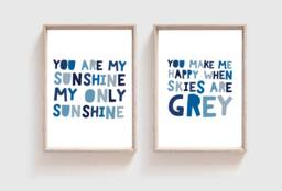 2 You Are My Sunshine Only Prints, Boys Nursery Wall Art, Bedroom Decor, Playroom Decor - thumbnail 1