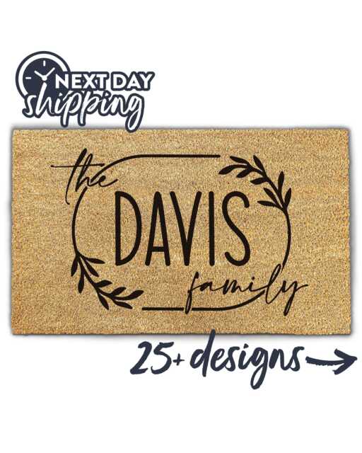 Floral Family Design - Personalized Flower Wreath Name Doormat Custom Welcome Mat With Gifts - image 1