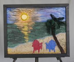 Sunset On The Beach Palm Trees Wall Decor Leather Art Handmade Mother's Day 3rd Anniversary Gift Birthday Present Unique - thumbnail 1